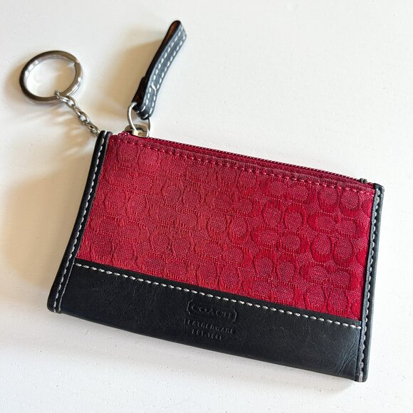 Vintage Y2K Coach Dark Red Signature Black Leather Mini Skinny Wallet Keychain - Picture 2 of 9